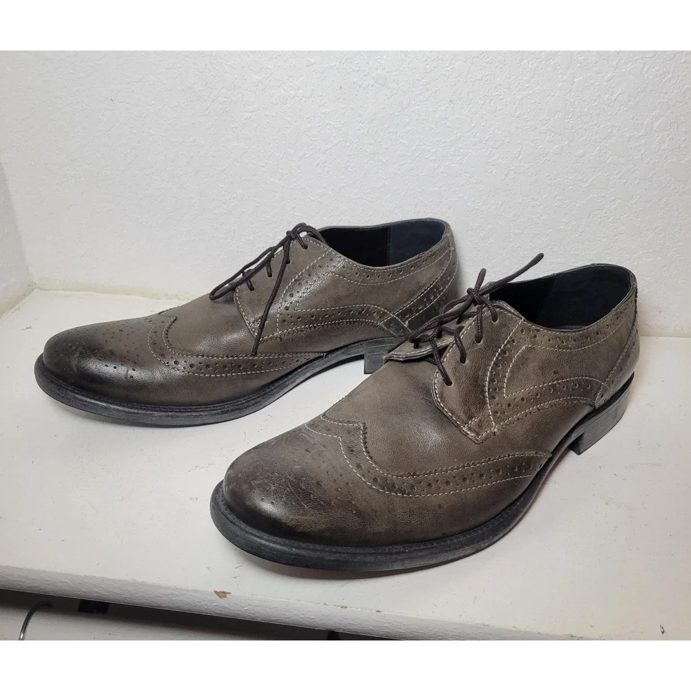 Men's Dark Olive Hush Puppies Leather Size 10 Oxford Style Shoes Business - Read